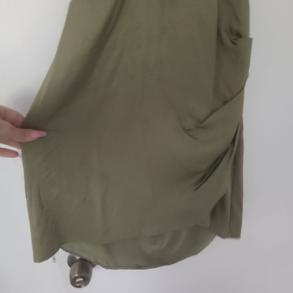 Zara Olive Light Green Satin Deep V Backless Tie-Up Lined Dress NEW - Picture 6 of 13